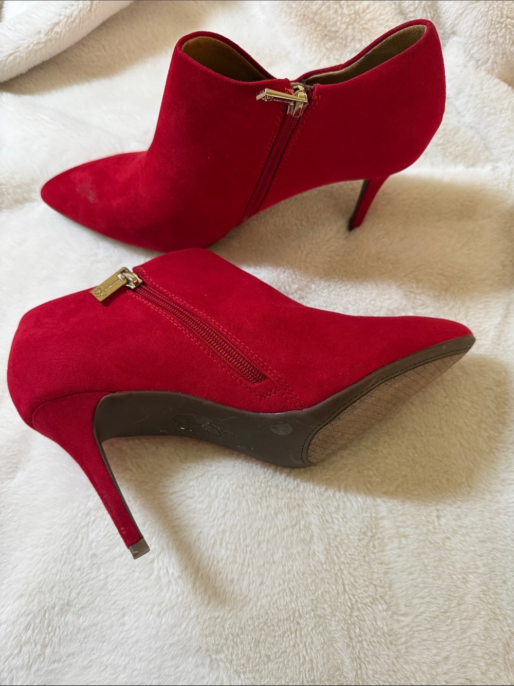 Jessica Simpson Red Suede Pointed-Toe Stiletto Ankle Booties!!